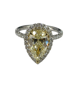 Halo Pear Brilliant Fancy Yellow Diamond Engagement Ring 18kt