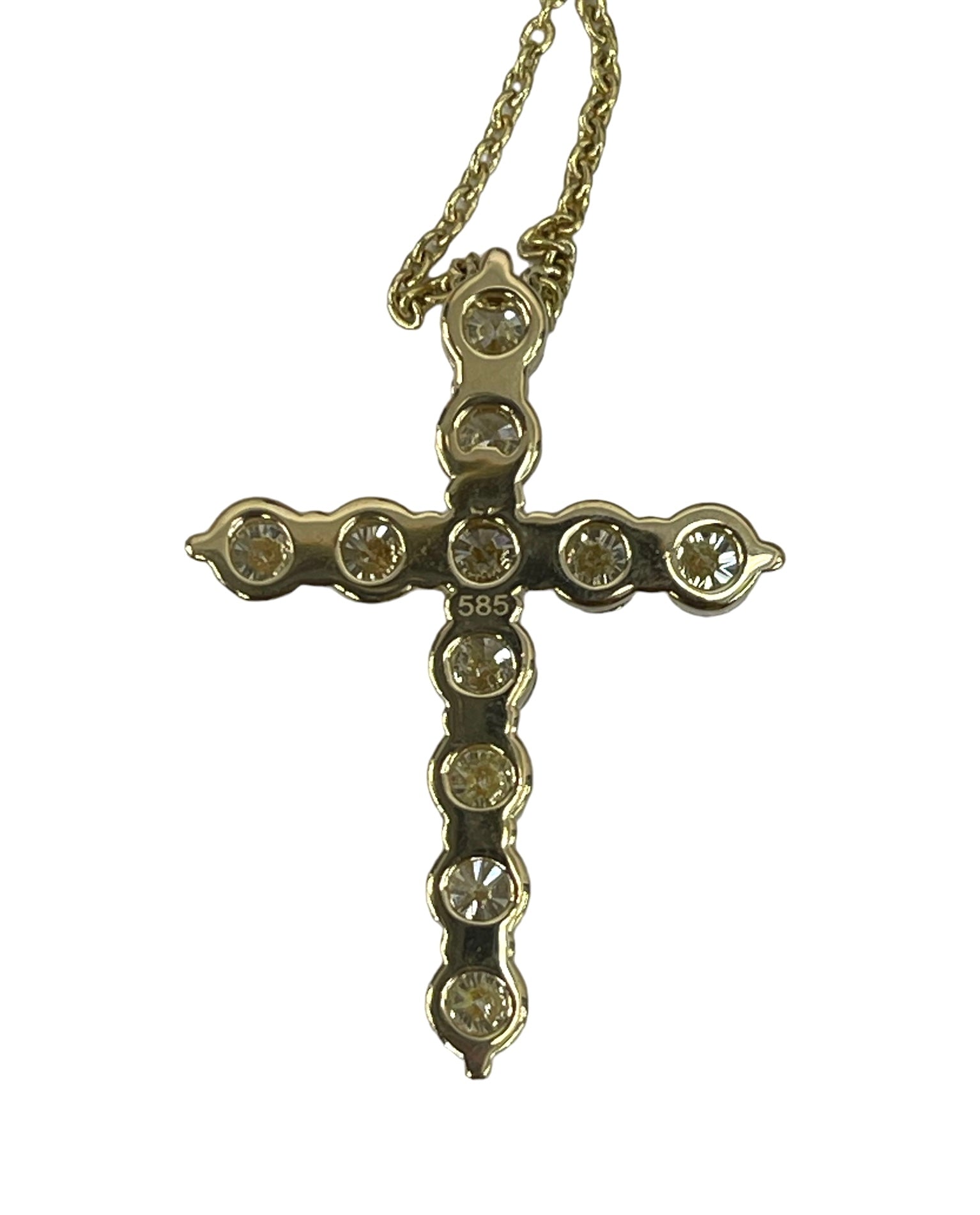 Round Brilliant Cross Diamond Pendant Necklace Yellow Gold 14kt
