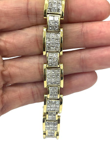 Unisex Princess Cut Diamond Bar Links Bracelet Yellow Gold 18kt