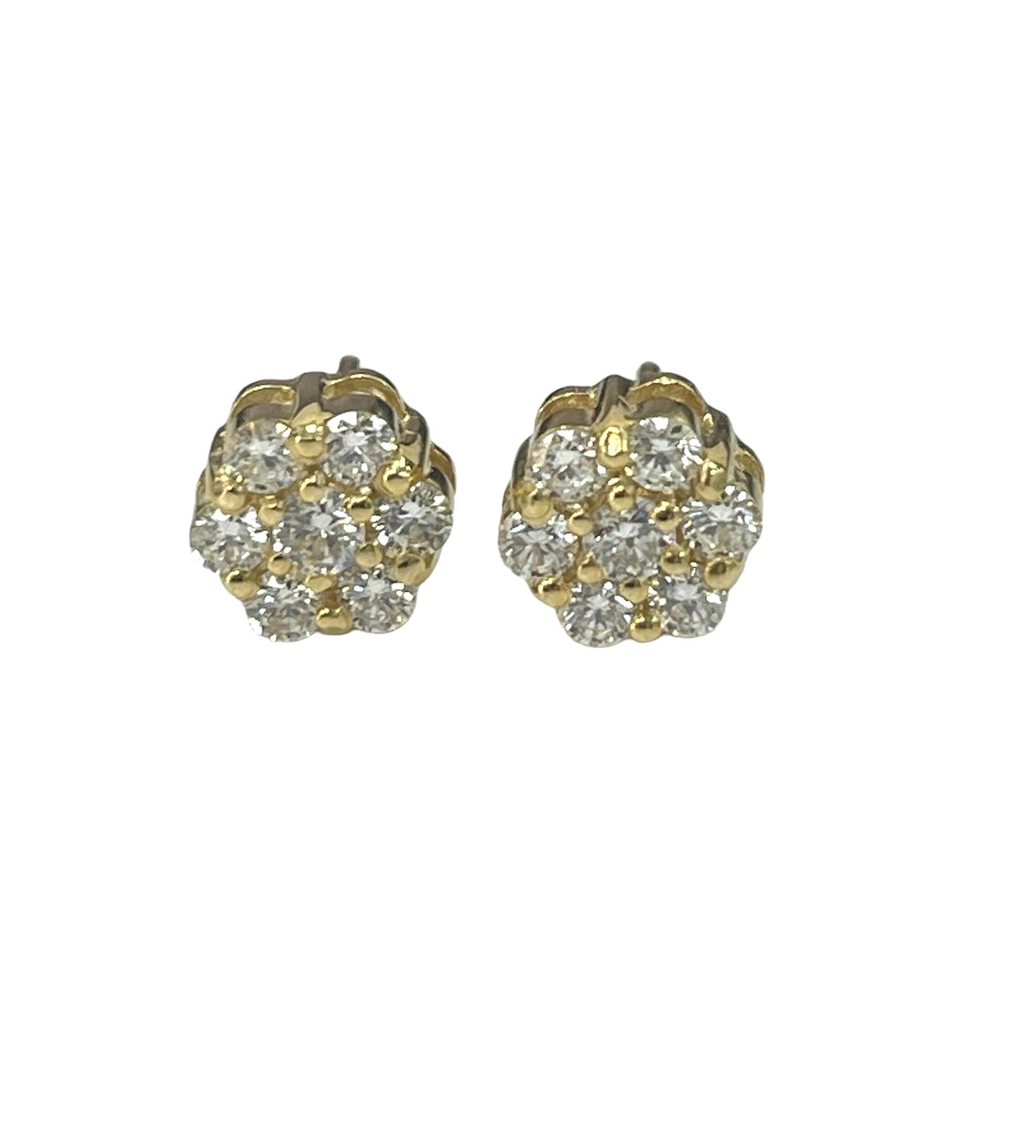 Flower Cluster Round Brilliant Diamond Earrings Yellow Gold