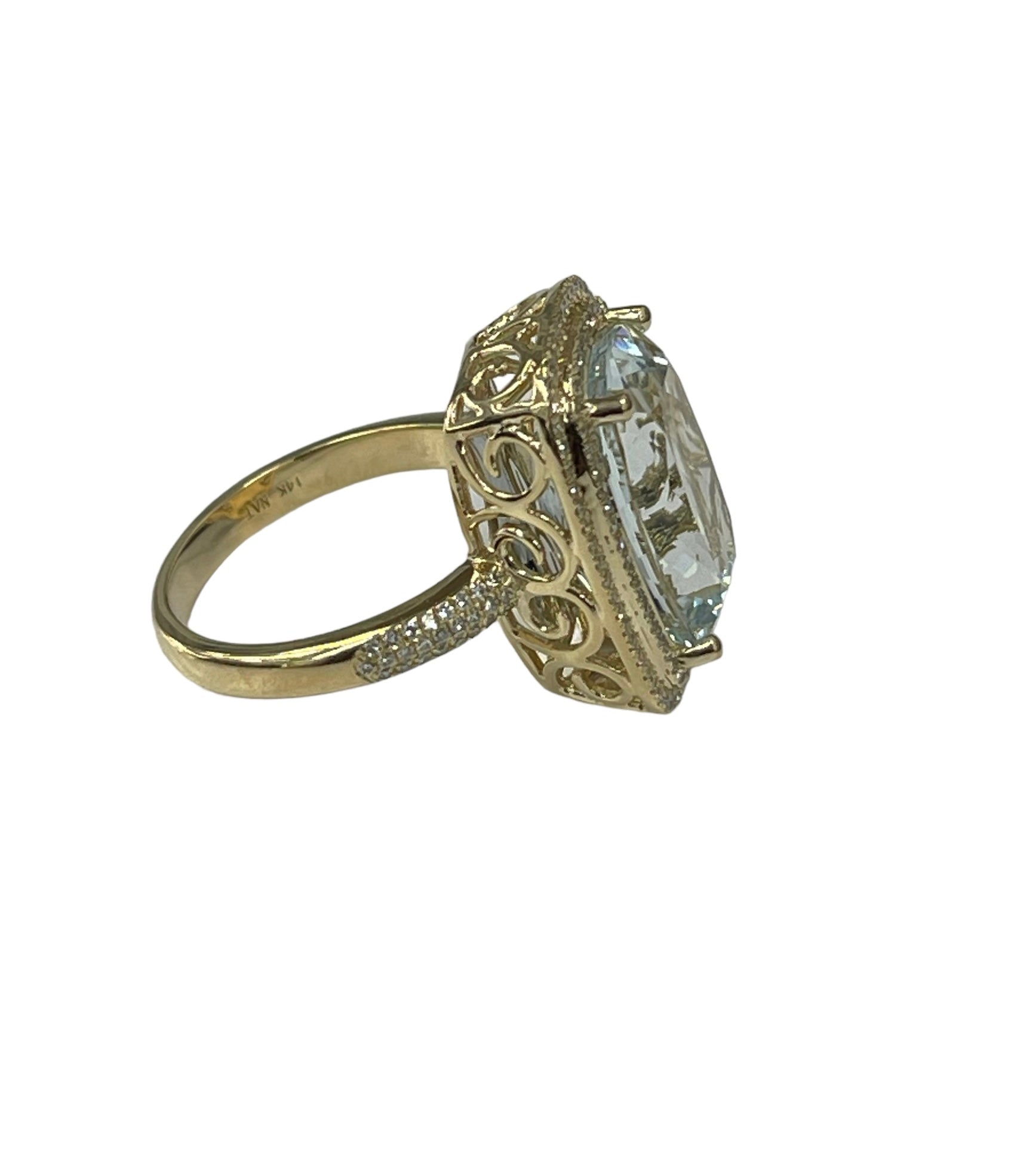 Aquamarine Gem Double Halo Diamond Ring Yellow Gold