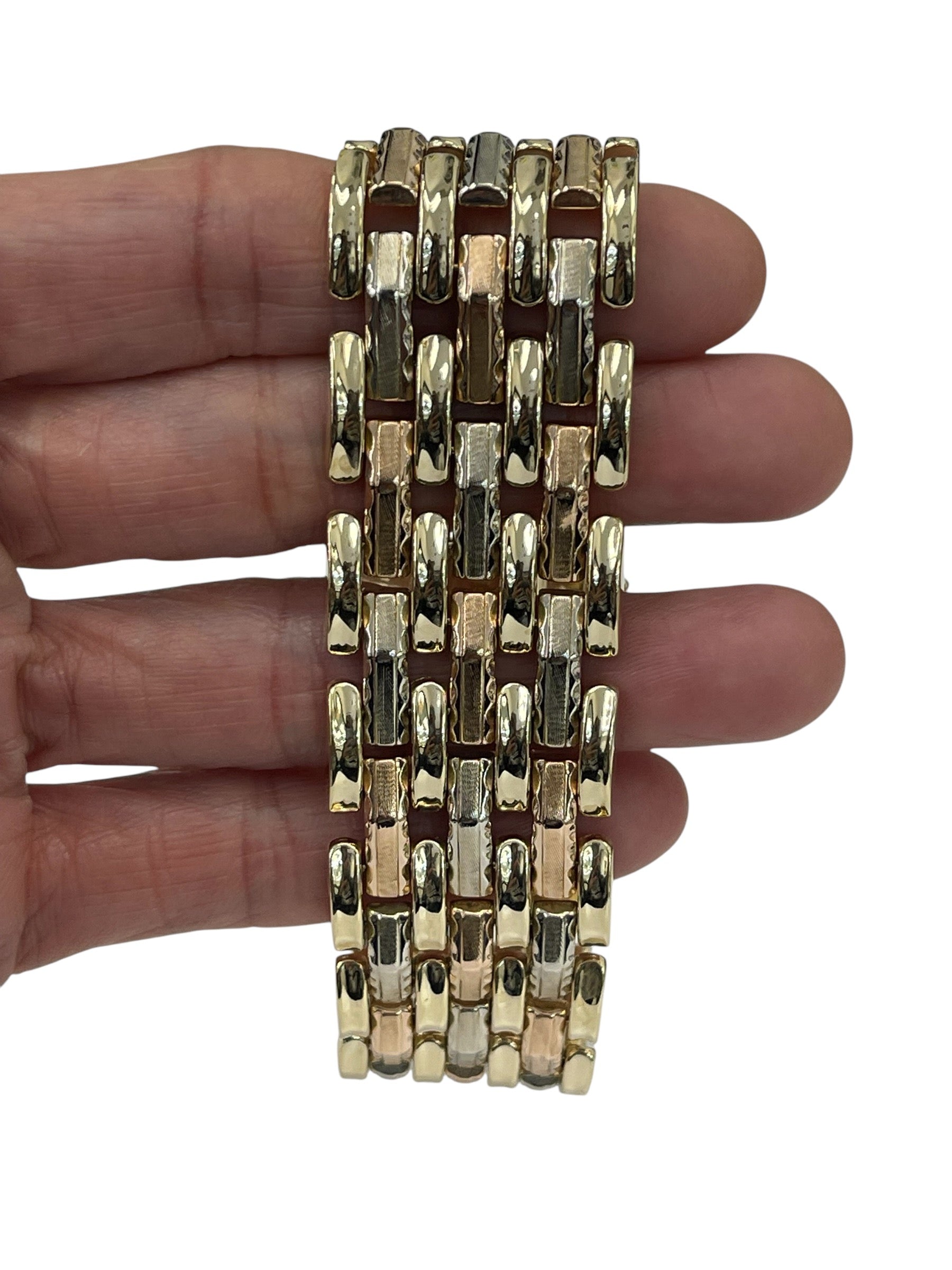 Yellow and Rose Gold Two Tone Weave Wide Bracelet 14kt