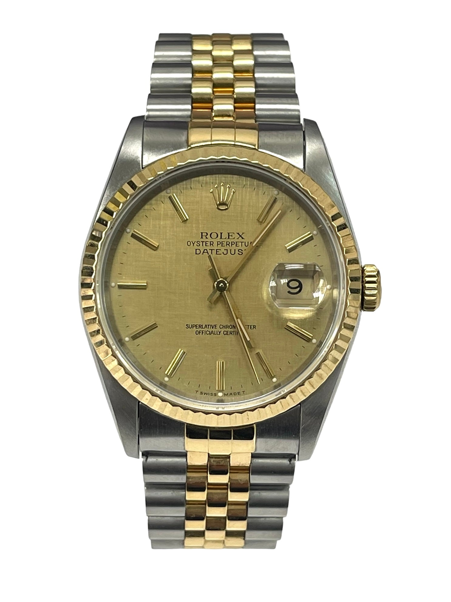 Rolex Datejust Two Tone 36MM Champagne Linen Dial 16233 Tight Band