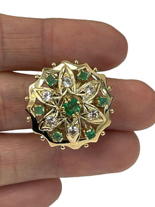 Diamond and Emerald Dome Yellow Gold Ring 18kt
