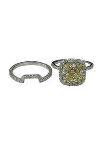 Fancy Yellow Cushion Diamond Engagement Ring Set GIA White Gold