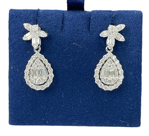 Pear Drop Illusion Diamond Dangling Earrings White Gold 18kt