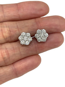 Flower Cluster Round Brilliant Diamond Earrings White Gold