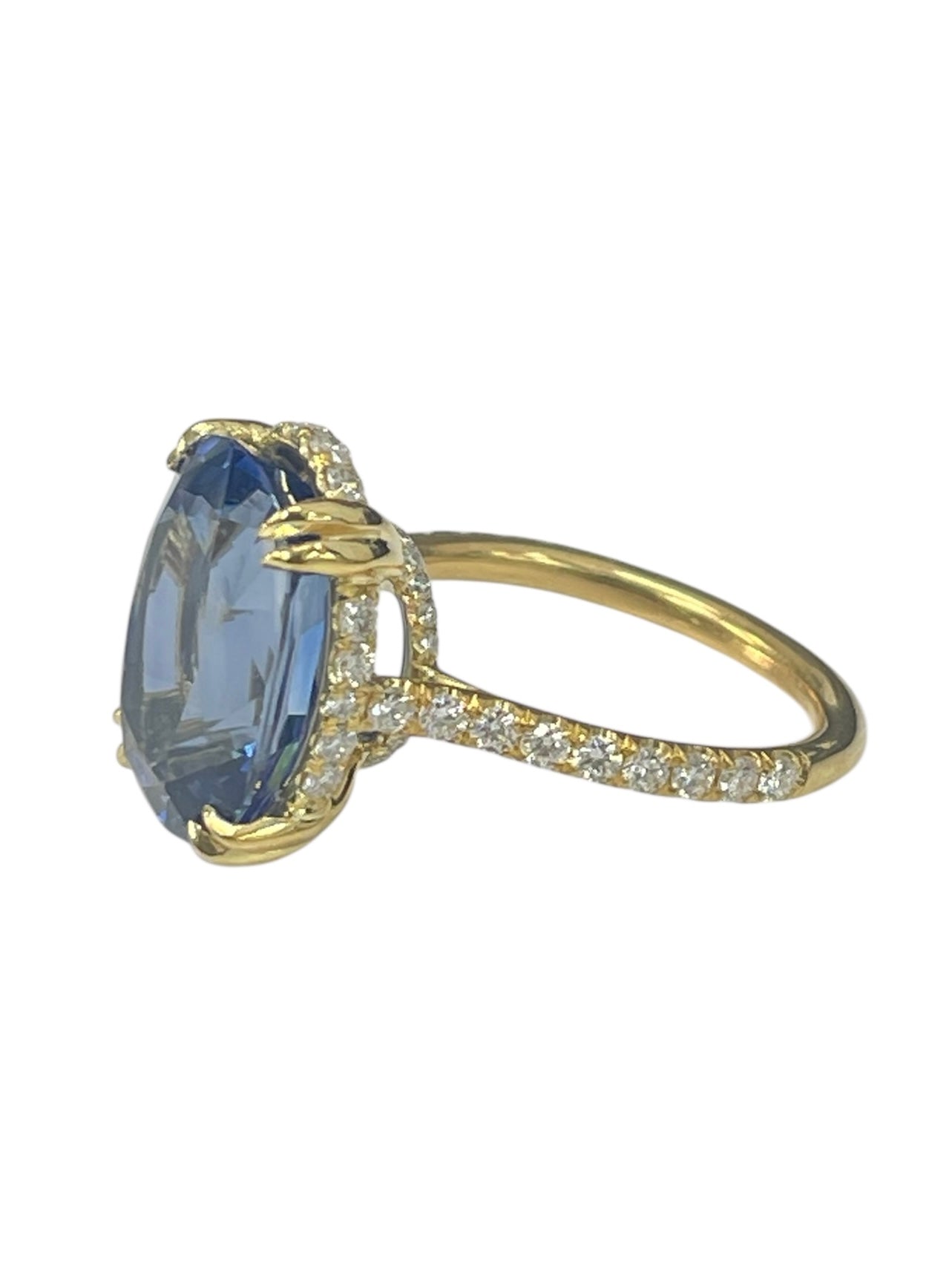 Ceylon Sapphire Under Halo Diamond Ring 18kt