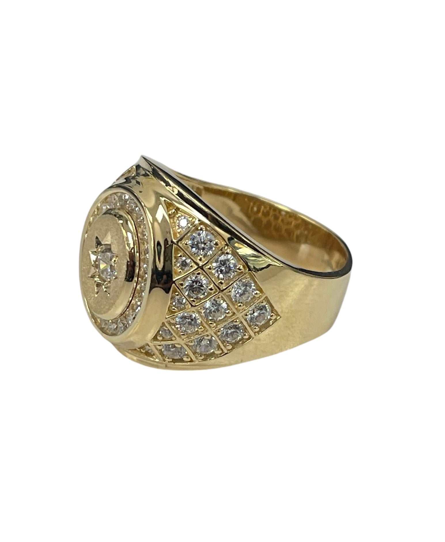 Mens 14kt Yellow Gold Ring Band With Zirconia Accents