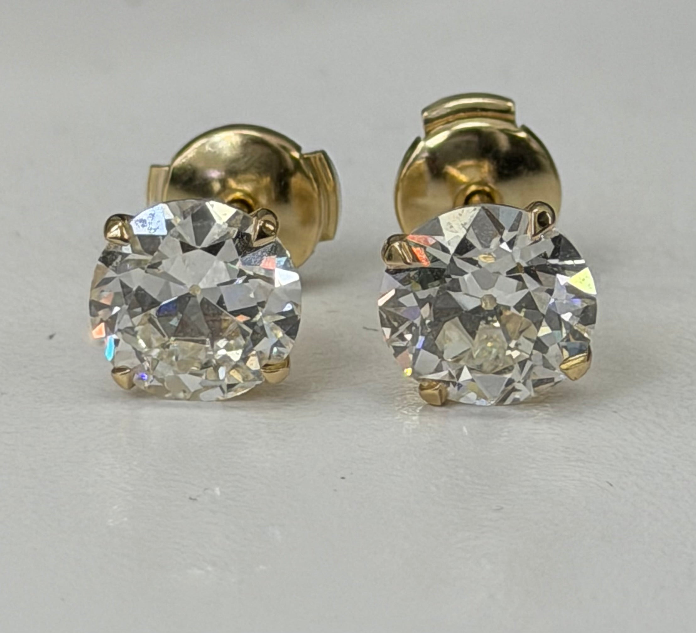 European Cut GIA Solitaire Stud Earrings White Gold 14kt