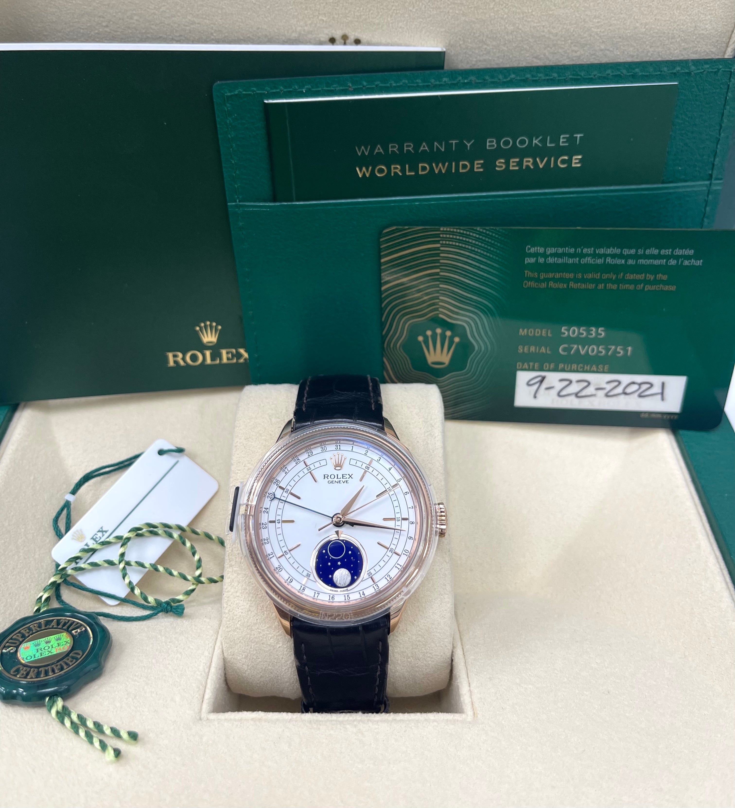 Rolex Cellini Moonphase 18K Rose Gold 39mm Complete Set