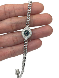 Evil Eye Charm Diamond Bracelet White Gold 14kt