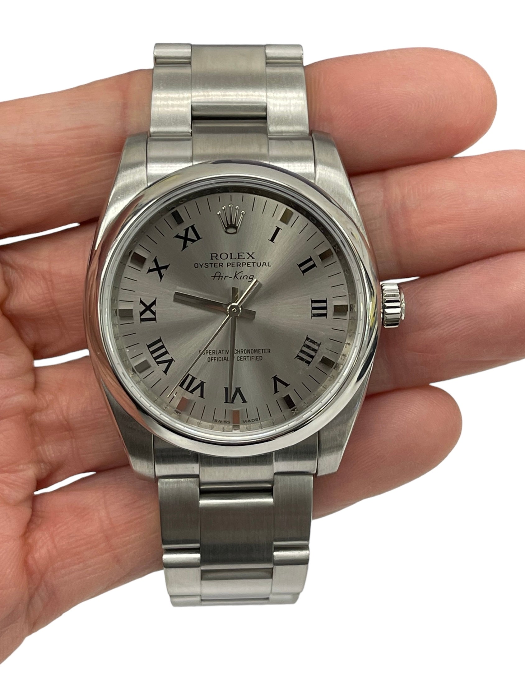 Rolex Air King 34mm Oyster Band Roman Silver Dial