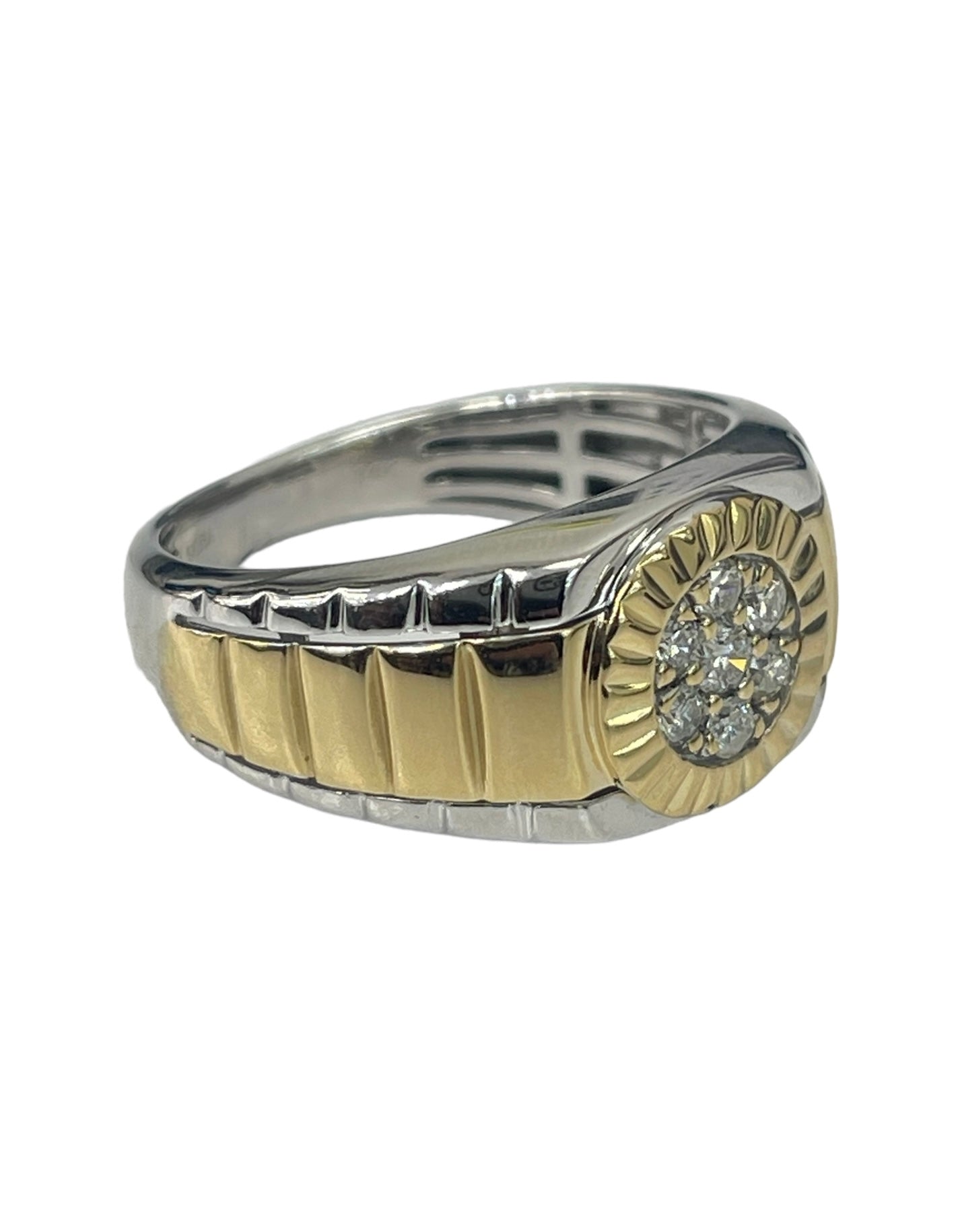 Mens round Brilliant Signet Diamond Ring Band Two Tone Gold 14kt