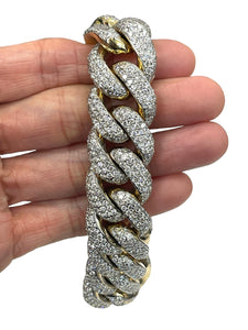 Mens Heavy Cuban Link Diamond Bracelet Yellow Gold 14kt