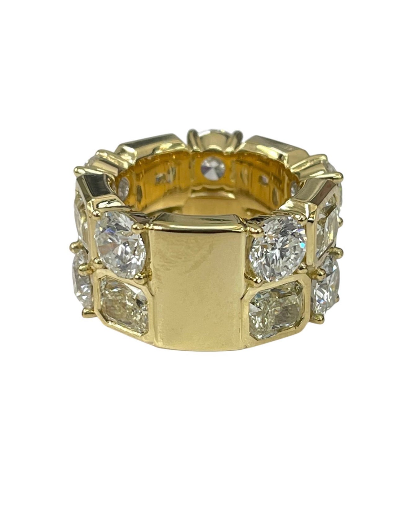 Fancy Yellow Radiant and Round White Diamond Ring Yellow Gold 18kt