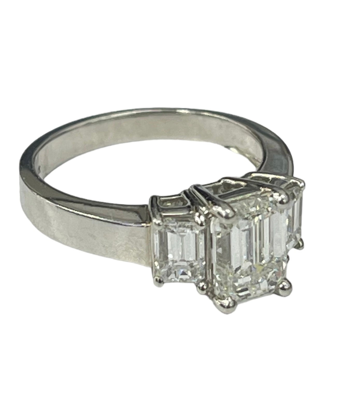 Emerald Cut Three Stone Diamond Ring Platinum GIA Certified