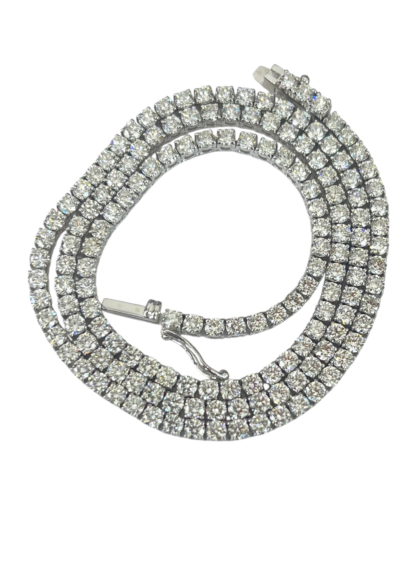 Round Brilliant Tennis Diamond Necklace Chain White Gold 14kt