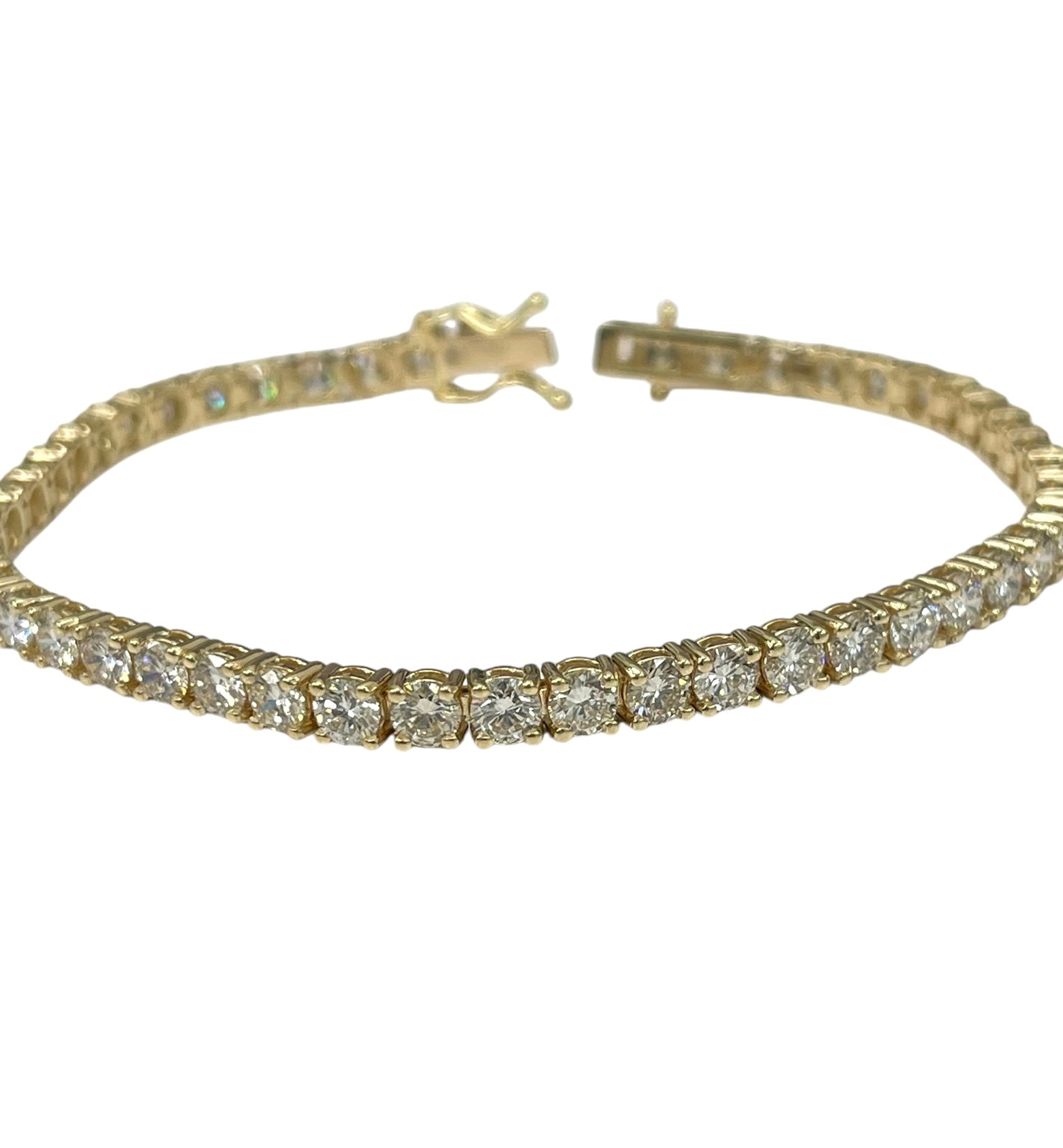 Round Brilliants Tennis Diamond Bracelet 7.62 Carats Yellow Gold