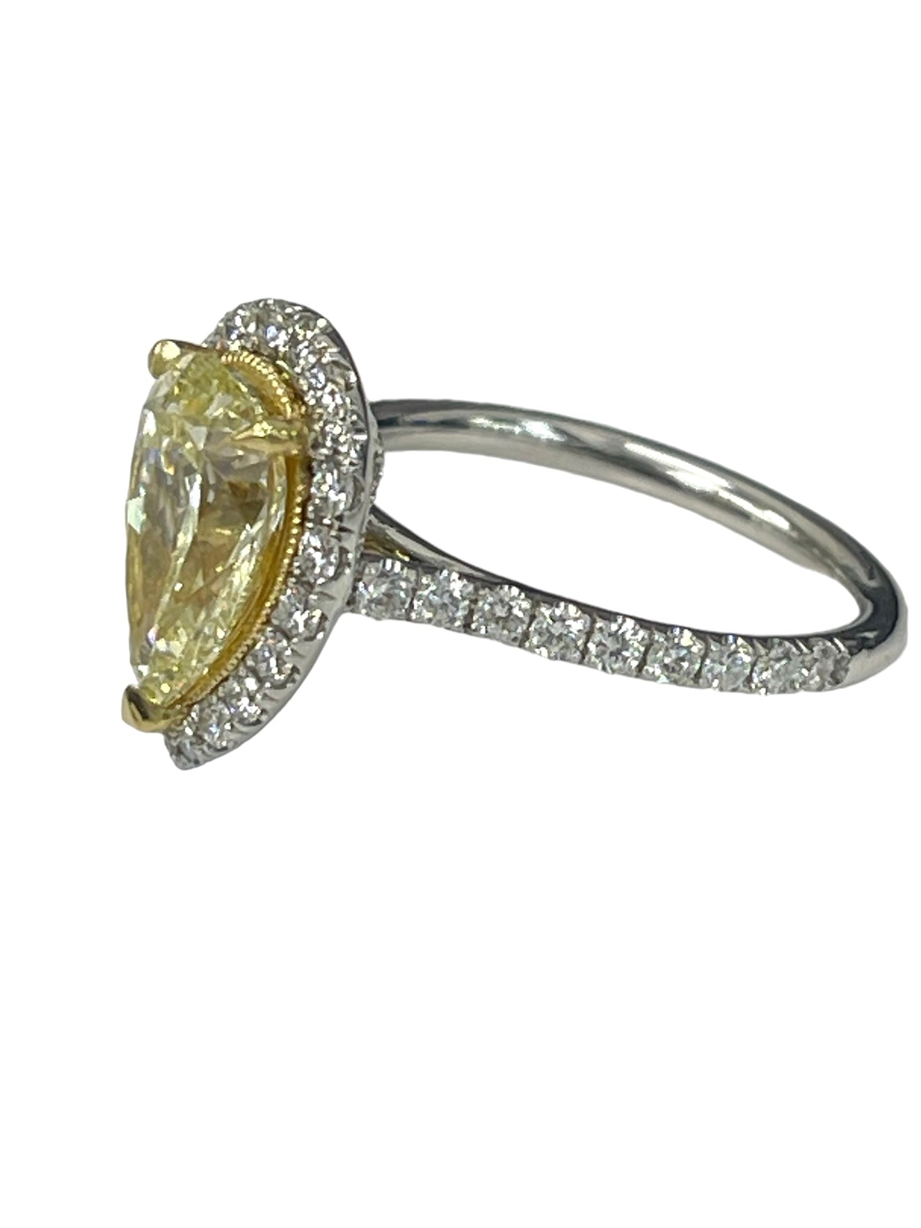 Fancy Yellow Pear Diamond Engagement Ring EGL Certified 18kt White Gold