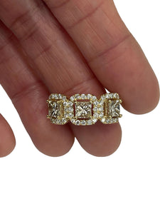 Three Stone Princess Cut Champagne Diamond Ring Yellow Gold 14kt