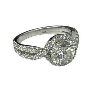 Round Brilliant Natural Diamond Wrap Around Engagement Ring AGS Certified