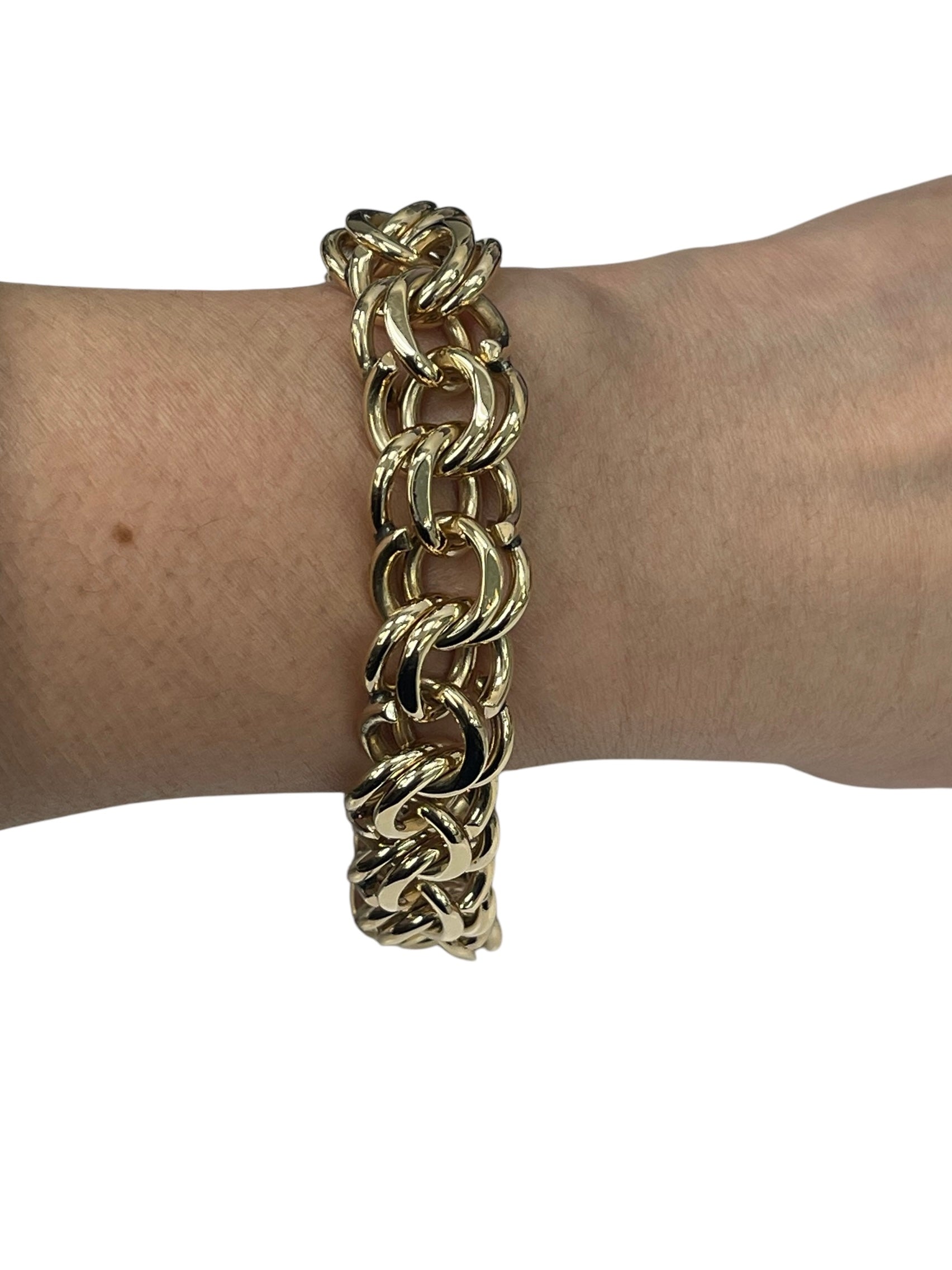 Handmade Double Chains Yellow Gold Bracelet 14kt