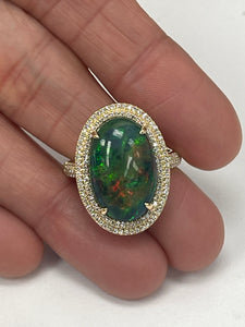 Opal Gem Halo Diamond Ring Yellow Gold 14kt