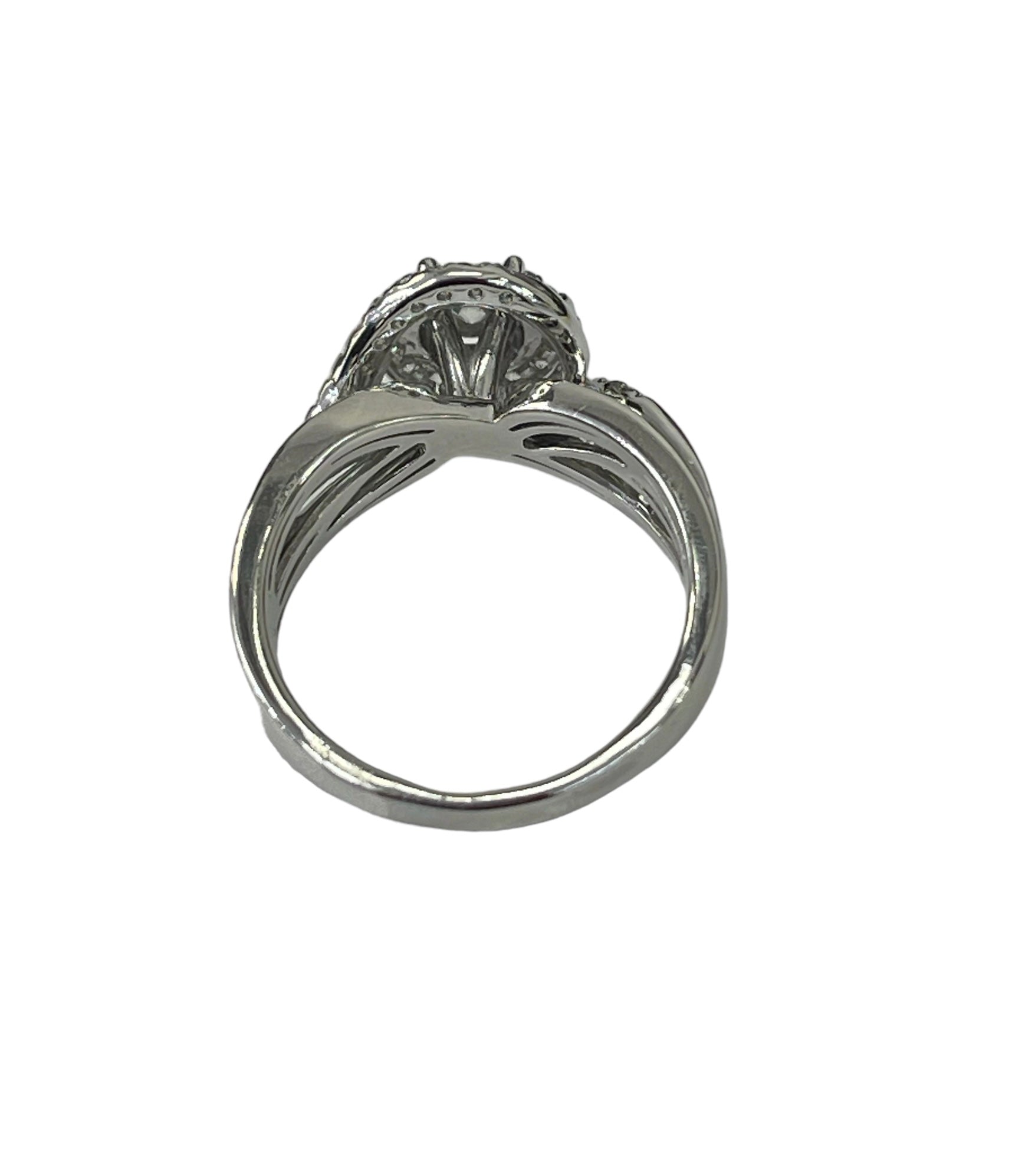 Swirl Halo Round Brilliant Diamond Ring White Gold 14kt