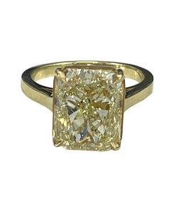 Radiant Cut Fancy Yellow Internally Flawless GIA Diamond RIng Yellow Gold 18kt