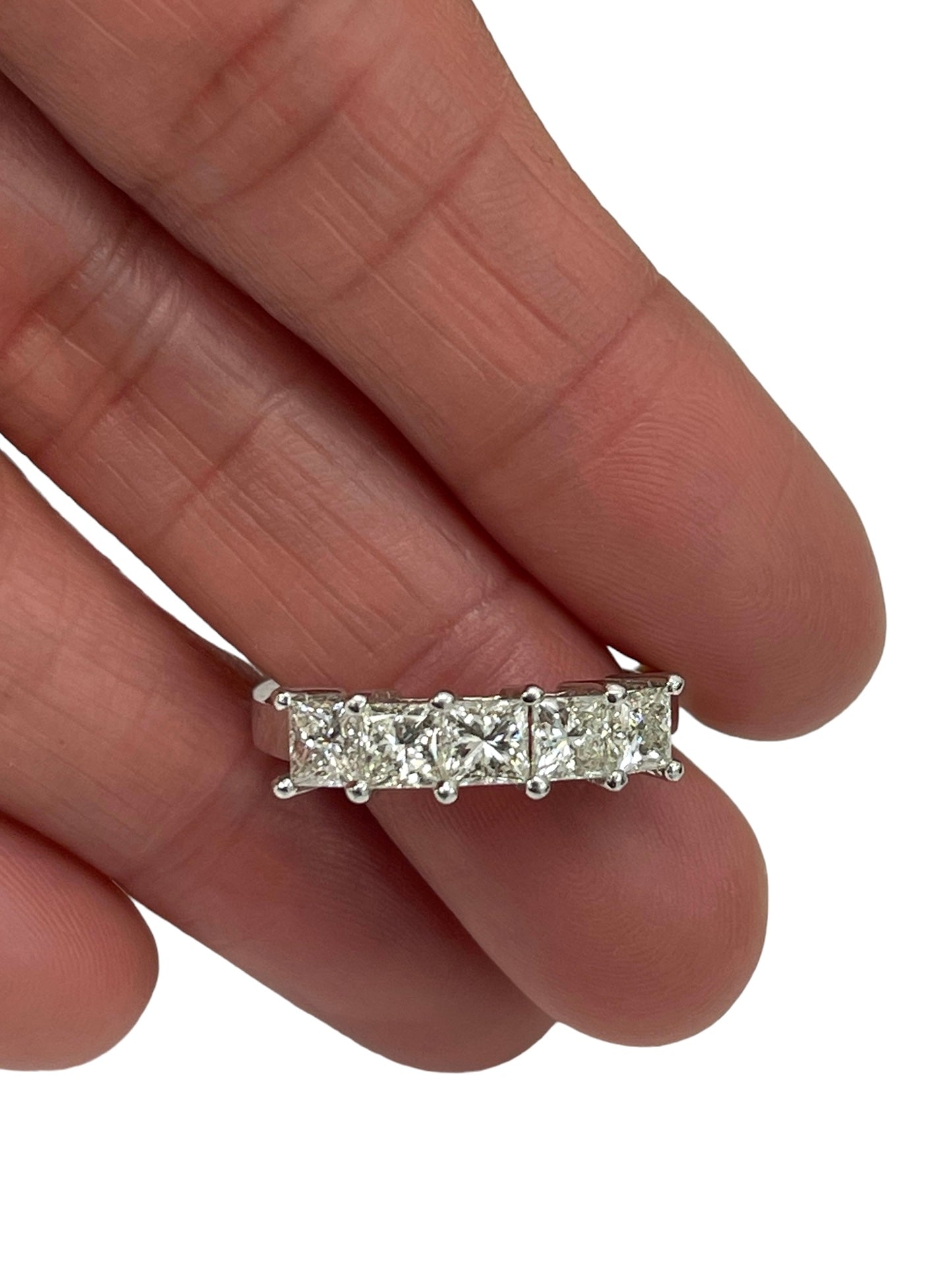 Princess Cut Five Stone Diamond Anniversary Ring White Gold 14kt