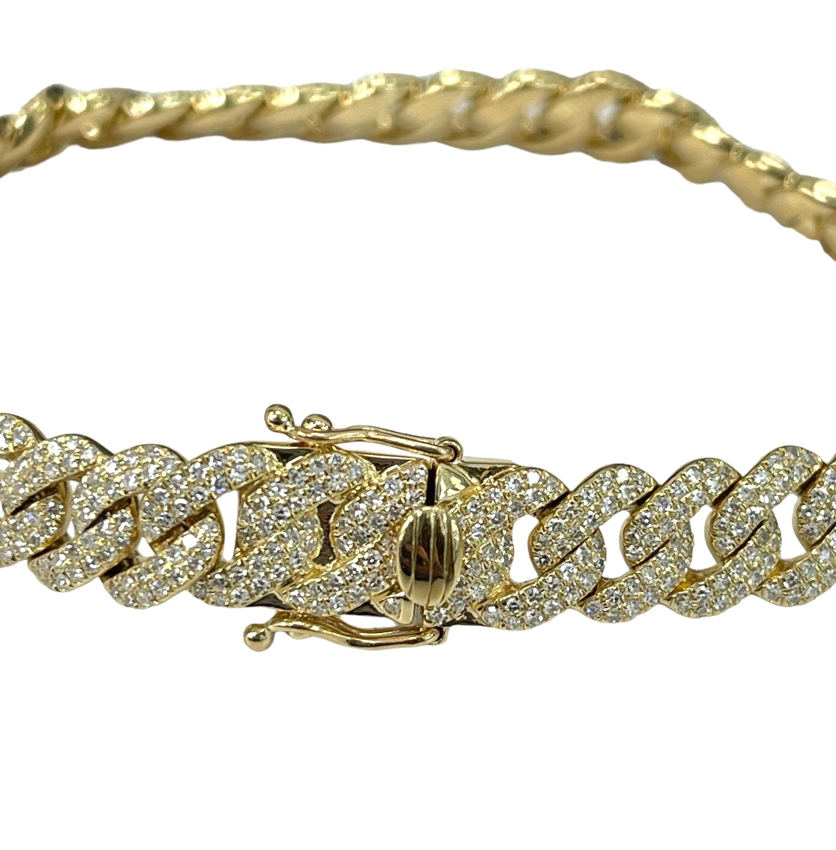 Cuban Link Diamond Bracelet Round Brilliants 3.04 Carats Yellow Gold