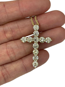 Round Brilliant Cross Diamond Pendant Necklace Yellow Gold 14kt