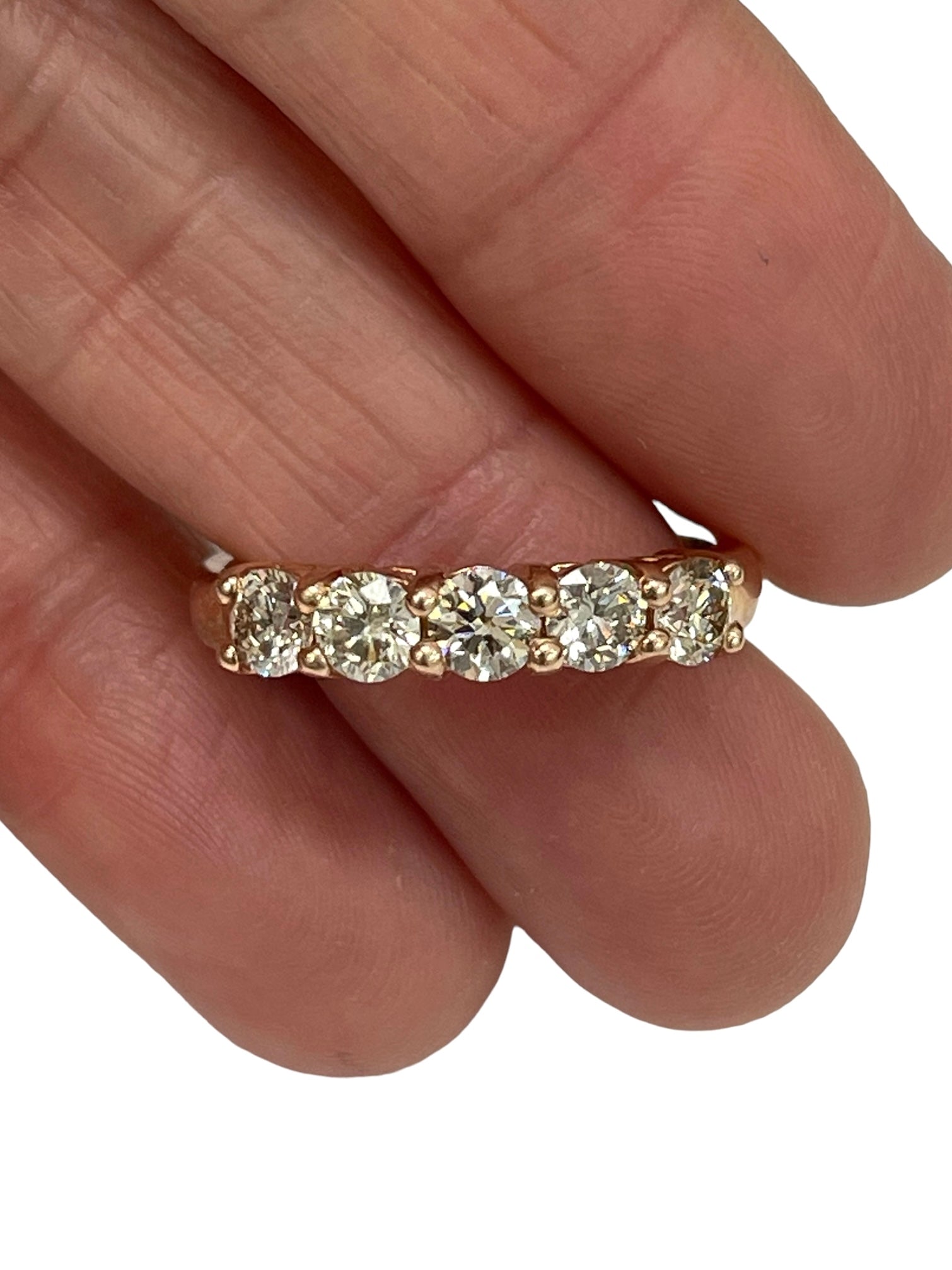 Five Stone Round Brilliant Diamond Anniversary Ring Rose Gold 14kt