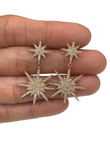 Starburst Round Brilliant Drop Dangling Diamond Earrings Rose Gold 14kt