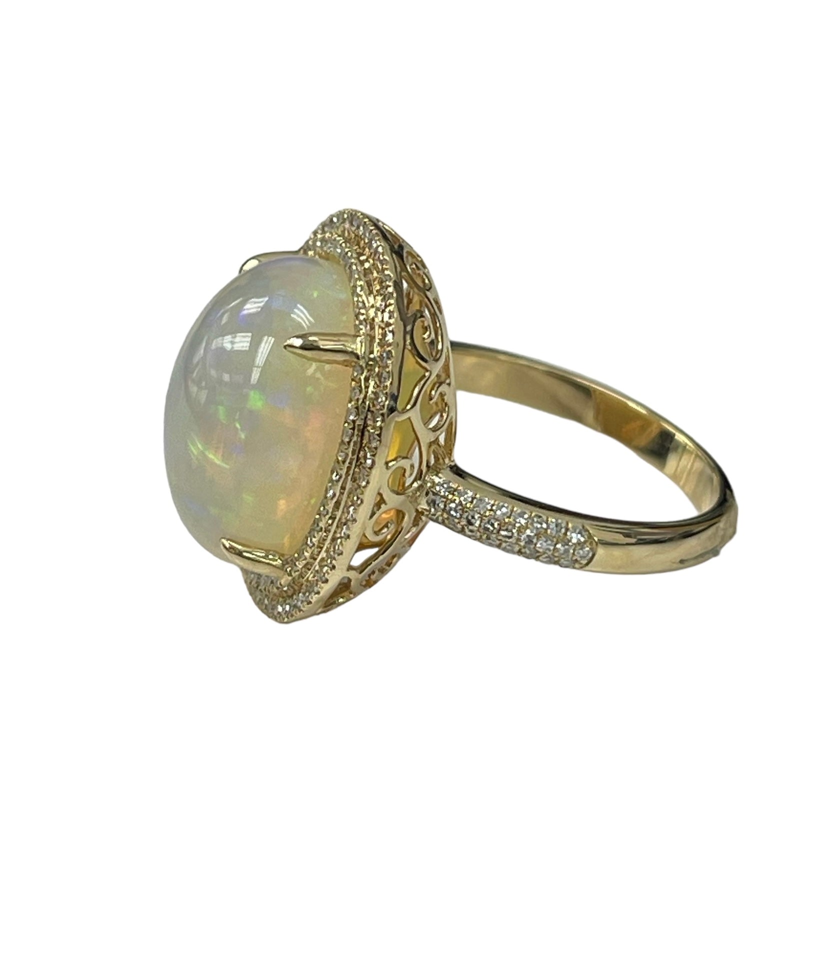 Opal Gem Double Halo Diamond Ring Yellow Gold 14kt