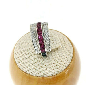 2.75 Carats Blue Sapphire, Ruby & Pave Round Diamond Eternity Reversible Ring
