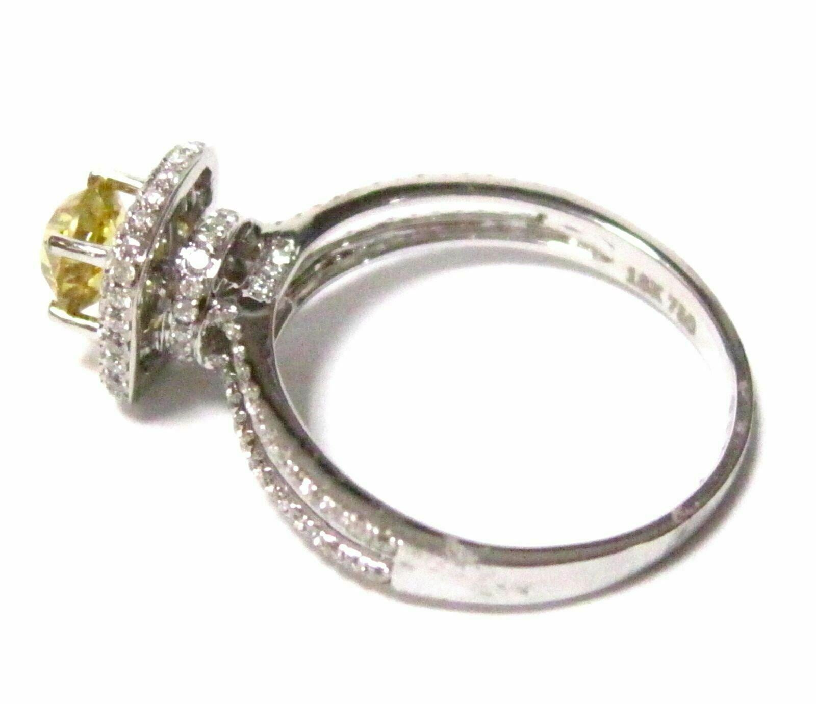 HPHT Fancy Yellow Round Diamond Solitaire Engagement Ring Size 6.5 VVS2 18k WG
