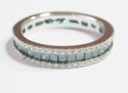 1.75 TCW Natural Round Cut Blue Diamond Eternity Ring/Band Size 6.5 14k WG