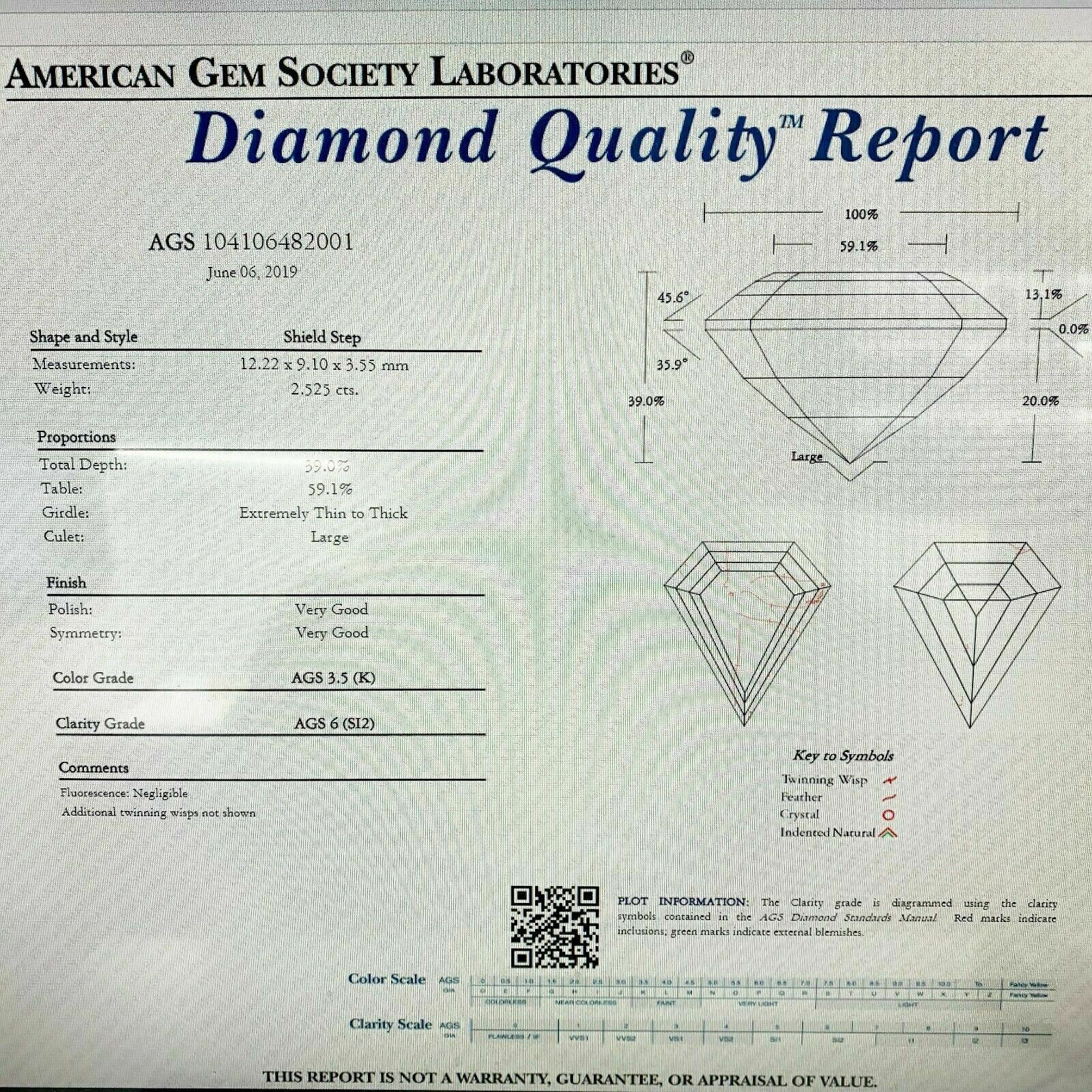 Loose Diamond AGS Diamond - 2.52 Carats Shield Step Cut Diamond K SI2