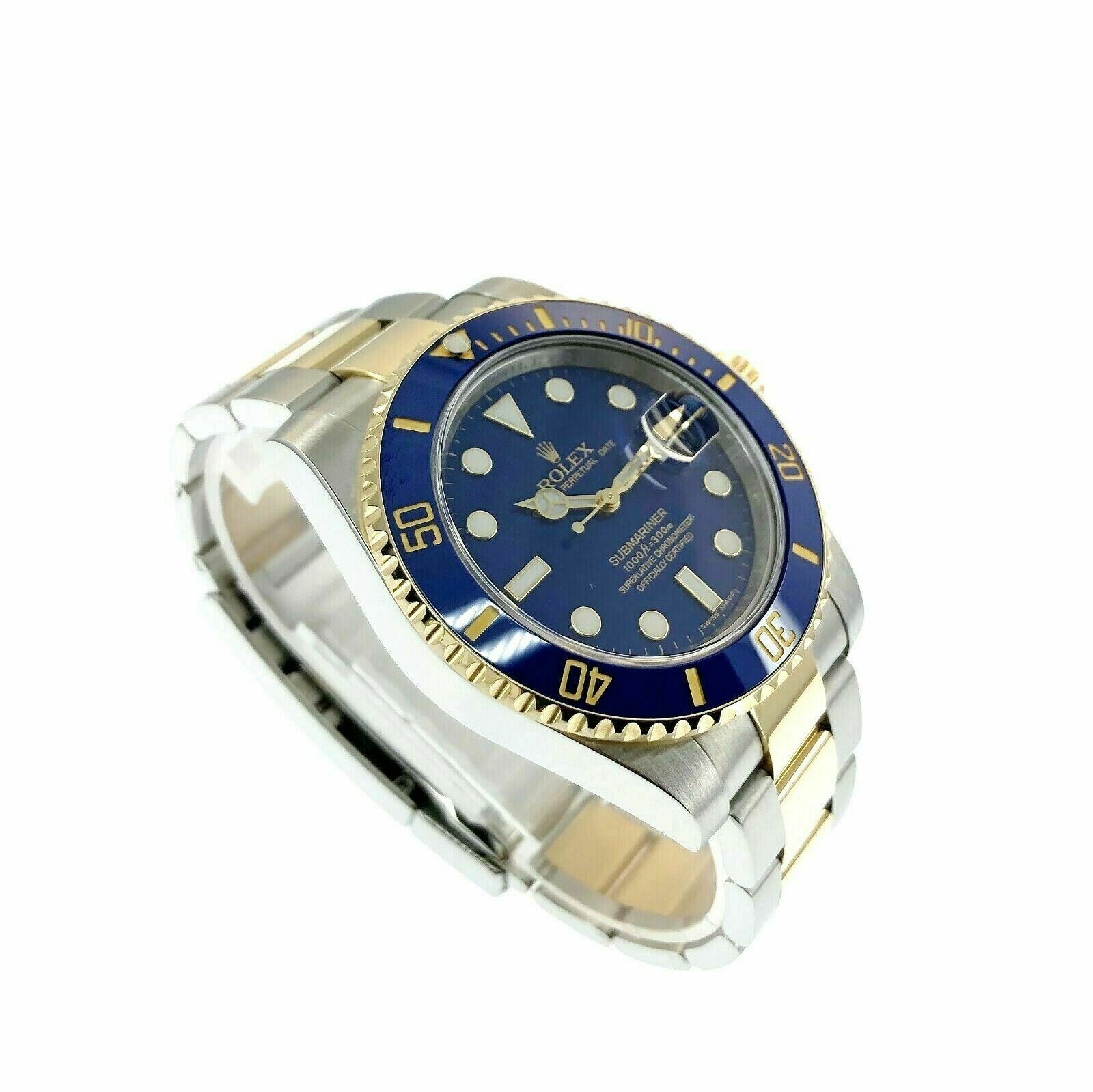 Rolex 40MM Ceramic 18K Gold Steel Blue Submariner Date Ref 116613LB Box and Card