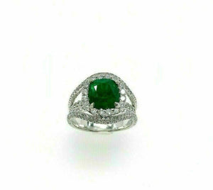 5.00 Carats t.w. Diamond and Emerald Anniverasy Ring Emerald is 3.15 Carats 18K