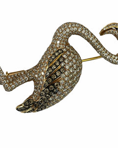 Brooch Pin Animal Ostrich Round Brilliants Diamonds Yellow Gold