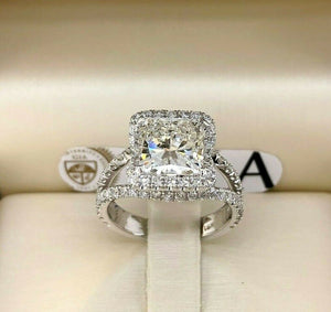 3.40 Carats tw Cushion GIA H Color Halo Split Band Engagement Ring 2.51 Center