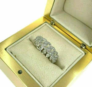 0.94 Carat t.w. Pave' Diamond Cuban Link/Chain Eternity Ring 14K White Gold