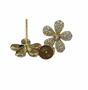 Flower Round Brilliants Diamond Five Petals Earrings Yellow Gold