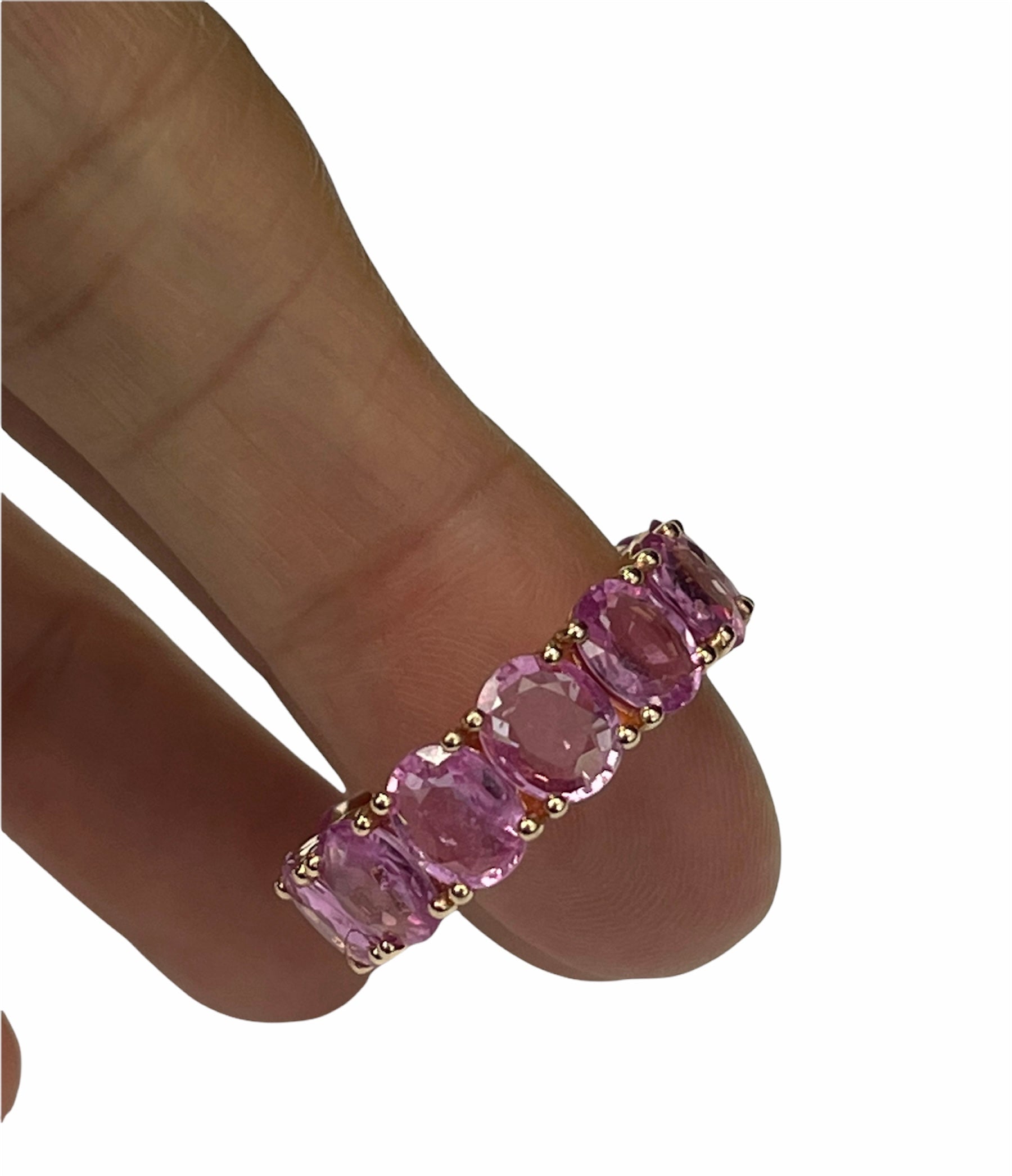 Natural Pink Sapphire Oval Shape Eternity Gem Ring Size 6