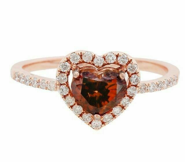 1.27Ct Natural Fancy Brown Heart Shape Diamond Cocktail Ring Sz7 14k Rose Gold