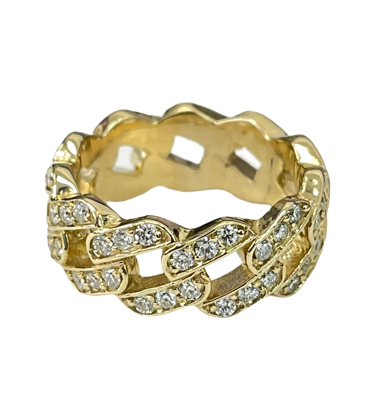Eternity Cuban Link Diamond Ring Yellow Gold
