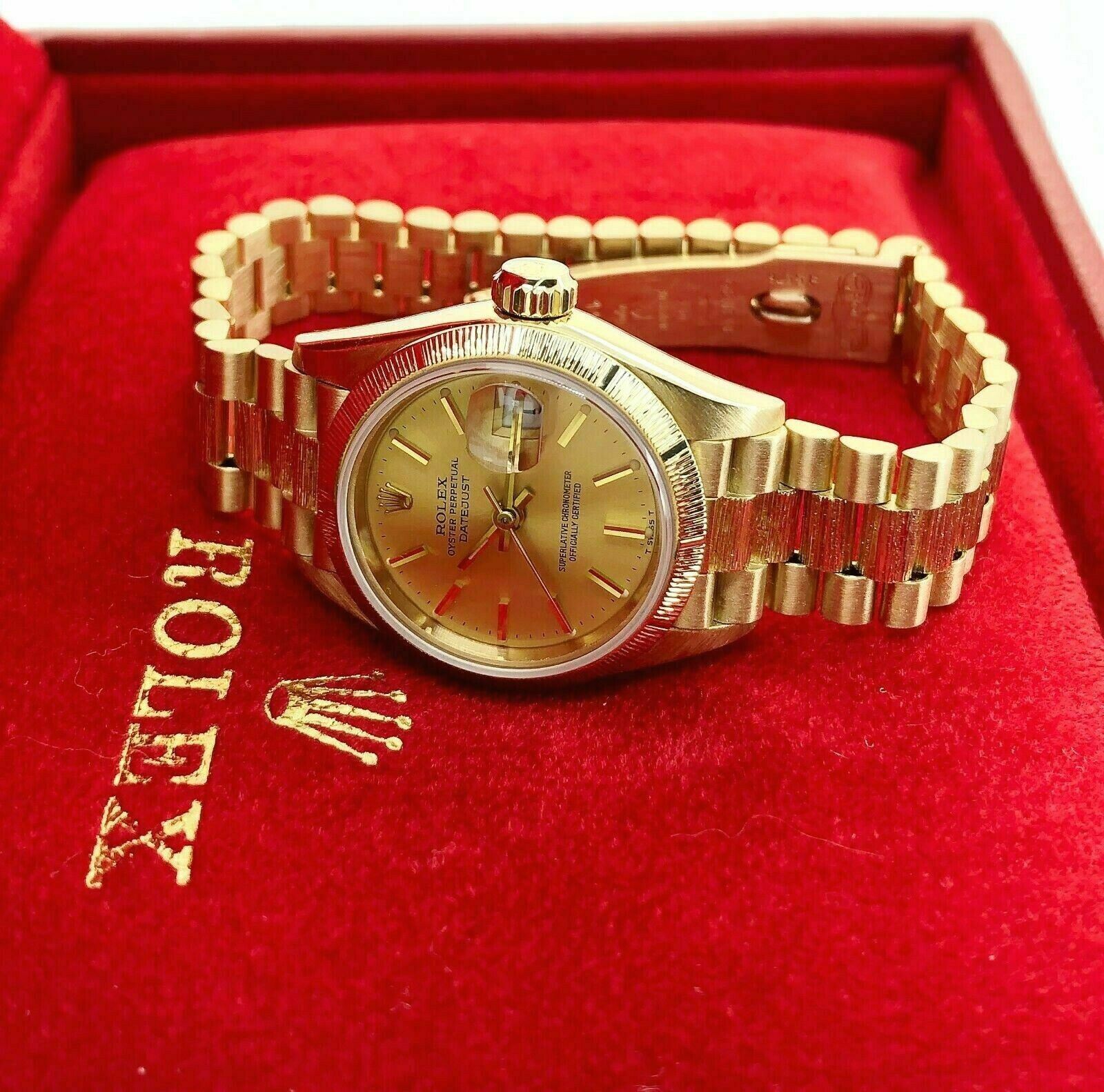 Rolex 26MM Lady President Datejust 18 Karat Yellow Gold Watch Ref # 69278 Bark